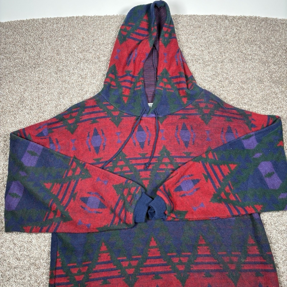 Vintage 90's Denim Express Mens Large Aztec Print Dolman Sleeve‎ Hoodie